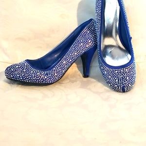 Blue Pumps with Rhinestone Design